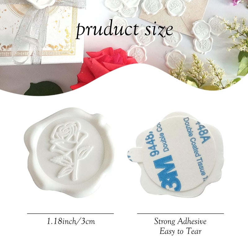 Pilloze 50 Pcs Adhesive White Rose Wax Seal Stickers, Roses Seal for Envelope, Easy to Use and Good Adhesion White Envelope Stickers, Wedding Invitation Accessories - Image 2